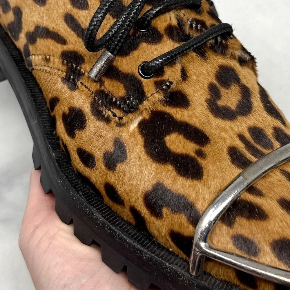 Alexander Wang Lyndon Leopard Calf Hair Leather Platform Lug Sole Oxford Shoes